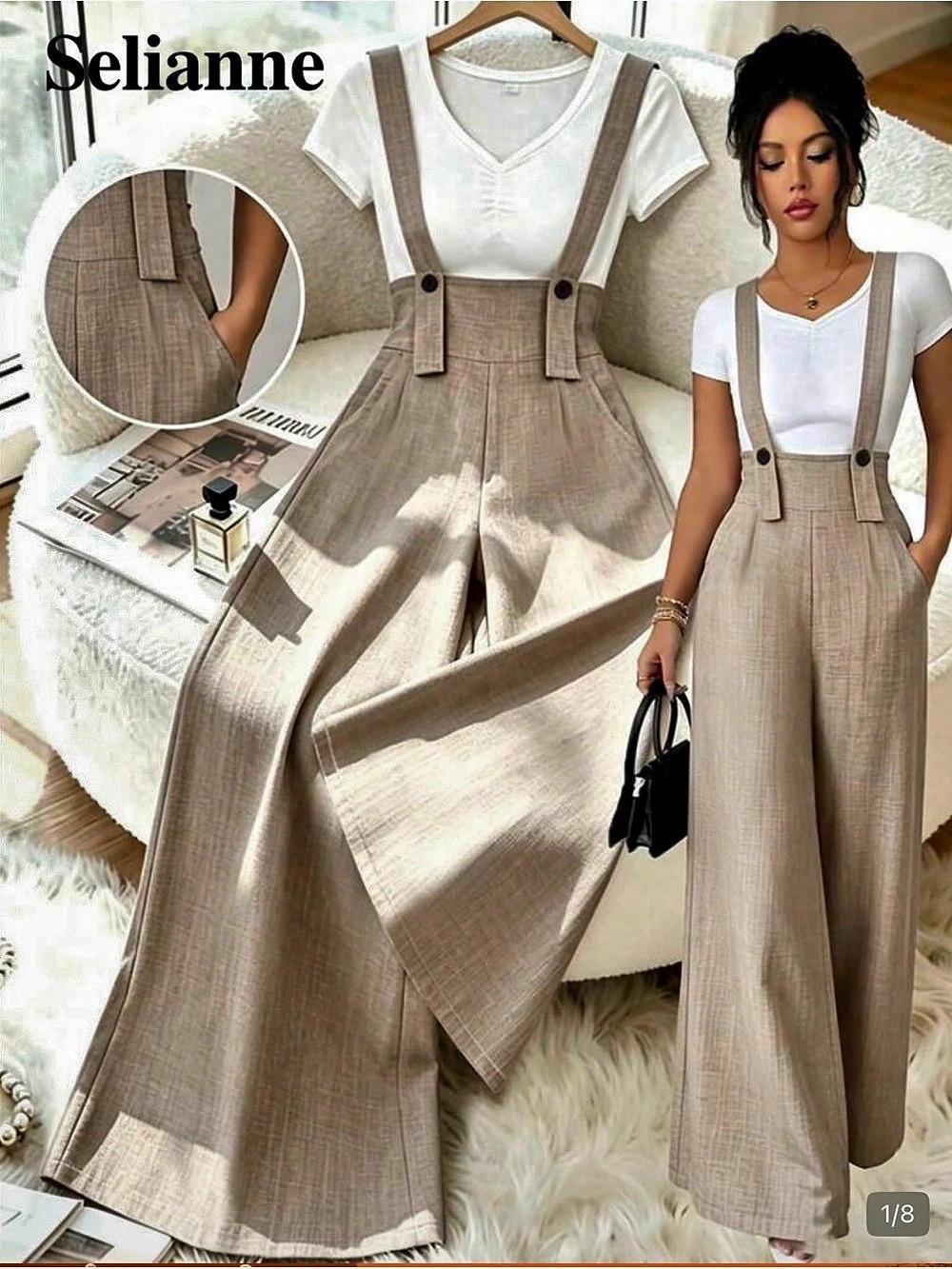 Seliannе Women's Wide Leg Jumpsuit in Beige - New